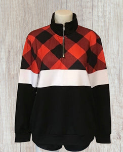 Red Buffalo plaid colorblock pullover