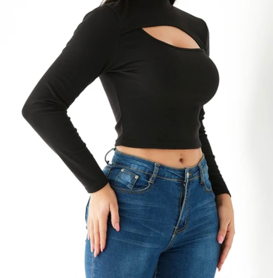 Long sleeve crop top with cutout design
