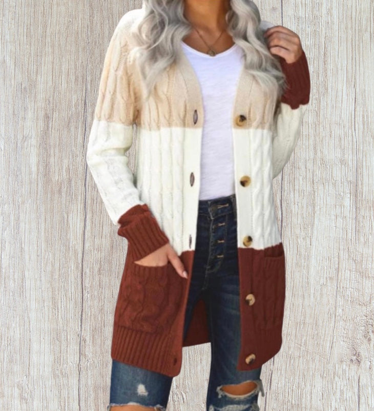 Button up acrylic knit cardigan with pockets