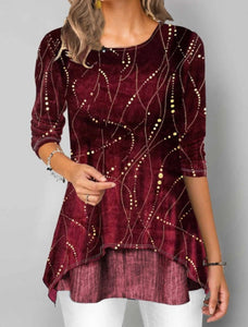 Tunic top with ruffle and 3/4 sleeve