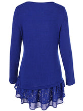 Load image into Gallery viewer, Blue long sleeve sweater with floral lace trim
