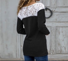 Load image into Gallery viewer, Polyester, cotton long sleeve top with upper lace
