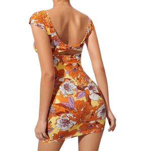 Multi color boho floral bodycon mini dresss