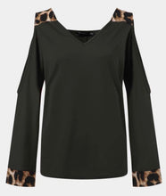 Load image into Gallery viewer, Cold shoulder long sleeve top with leopard print trim
