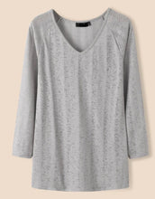 Load image into Gallery viewer, Grey lightweight long sleeve v-neck top
