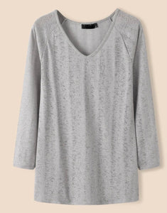 Grey lightweight long sleeve v-neck top