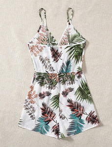 Boho tropical print cami romper