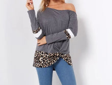 Load image into Gallery viewer, One shoulder color block leopard print knotted top
