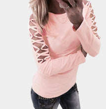 Load image into Gallery viewer, Black hollow design criss cross detail long sleeve top
