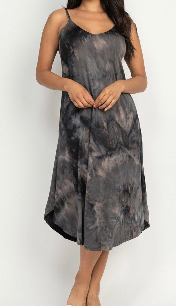 Trendy black tie dye midi dress