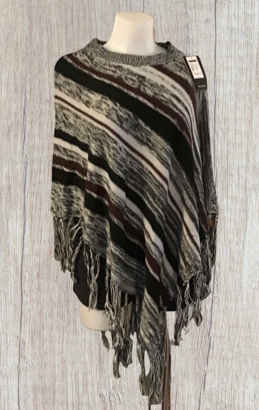 Striped acrylic poncho with burgundy