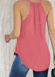 Crossover halter style high-low blouse with straps