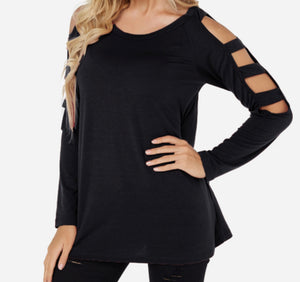 Cold shoulder hollow design top.