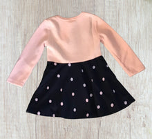 Load image into Gallery viewer, Girls navy/pink polka dot dress with fooler sweater
