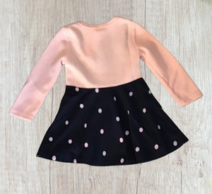 Girls navy/pink polka dot dress with fooler sweater