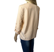 Load image into Gallery viewer, Peach blouse with zipper and button up sleeves
