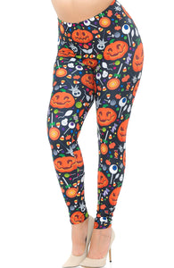 Adult pumpkins and Halloween candy leggings