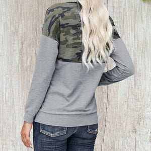 Camouflage sweater with kangaroo pocket and zipped neckline