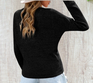 Black wrap v-neck long sleeve knit sweater