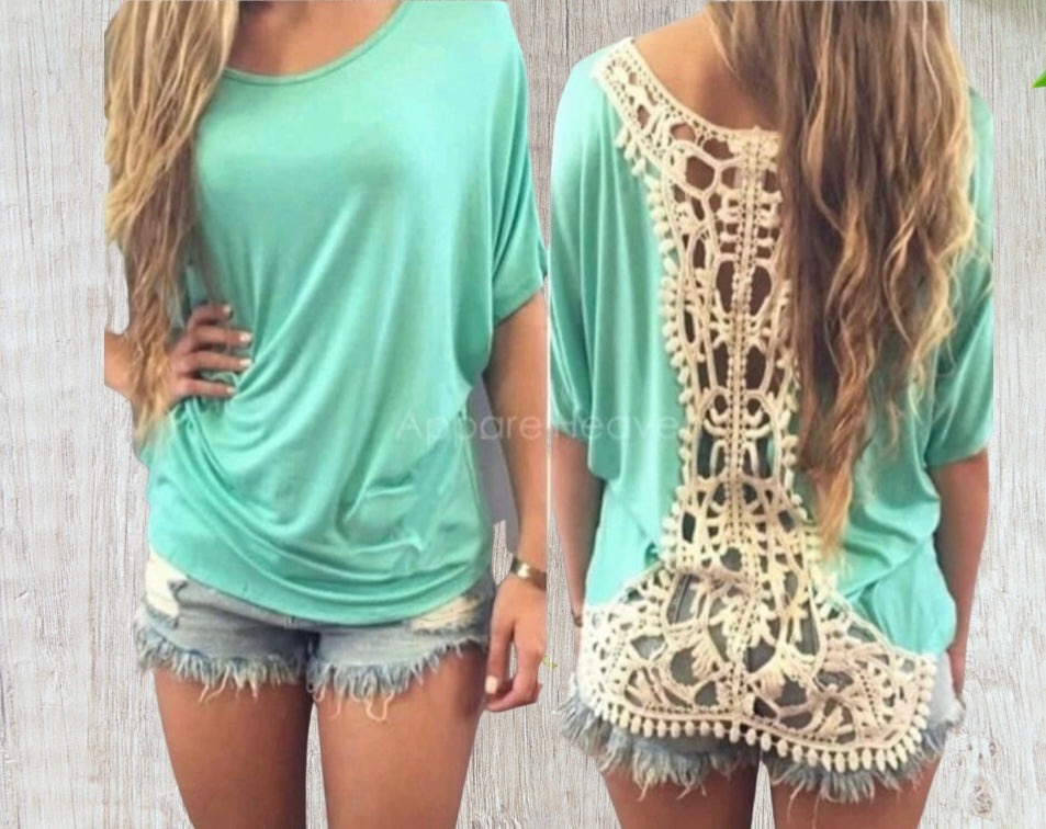 Green tee with crochet back