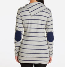Load image into Gallery viewer, Striped sweater with elbow patches.
