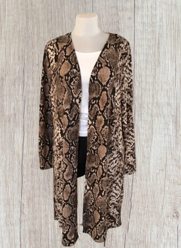 Lightweight brown snakeskin print long cardigan