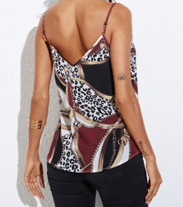 Burgundy scarf print tank top