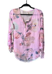 High/low chiffon button up floral blouse