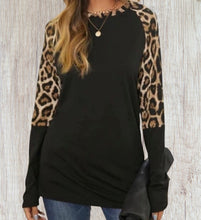 Load image into Gallery viewer, Black long sleeve leopard print top
