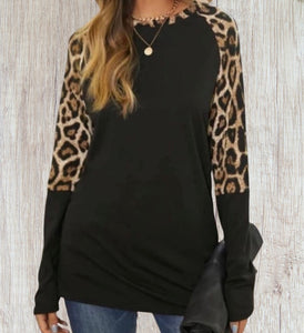 Black long sleeve leopard print top