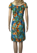 Load image into Gallery viewer, Blue floral off shoulder dress with ruffle
