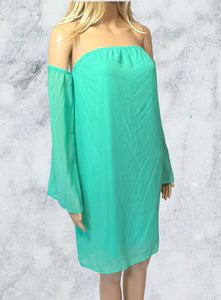 Green off shoulder dress with lining