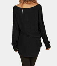 Load image into Gallery viewer, Off one shoulder black high/low long top
