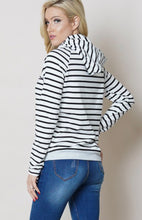 Load image into Gallery viewer, Plus size fleece knit drawstring striped hoodie
