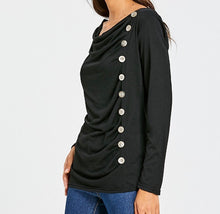 Load image into Gallery viewer, Long sleeve cowl neck blouse with decorative buttons
