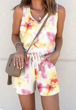 Load image into Gallery viewer, 2 piece tie dye v neck tank top/shorts outfit
