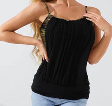 Load image into Gallery viewer, Cut out black cami with camouflage and animal print
