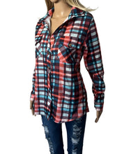 Load image into Gallery viewer, Multi coloured plaid button up shirt
