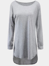 Load image into Gallery viewer, Grey casual high/low dress with long sleeves and round neck
