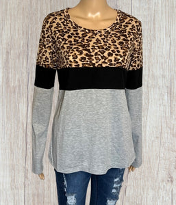 Leopard print color block sweater