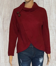 Load image into Gallery viewer, Waffle knit crossover sweater with 2 decorative buttons
