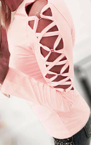 Black hollow design criss cross detail long sleeve top
