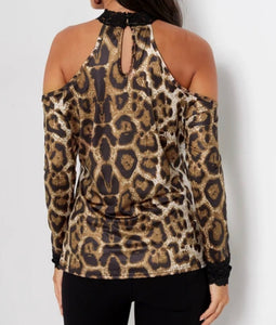 Cold shoulder animal print blouse