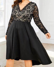 Load image into Gallery viewer, Plus size black dress with long sleeves
