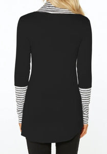 Long sleeved crossover top with striped detail