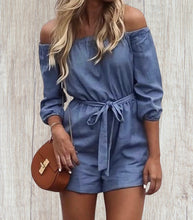 Load image into Gallery viewer, Denim off shoulder romper
