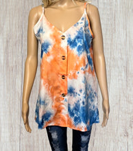 Load image into Gallery viewer, Tie dye v neck top with adjustable spaghetti straps
