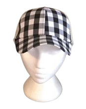 Load image into Gallery viewer, Black plaid hats with criss cross back
