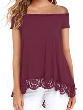Load image into Gallery viewer, Off shoulder lace trim blouse
