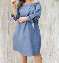 Load image into Gallery viewer, Plus size denim off shoulder dress
